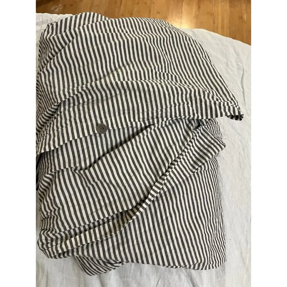 IKEA SOLFIBBLA WHITE/grey STRIPE FULL DUVET Cover Cotton 80x86”